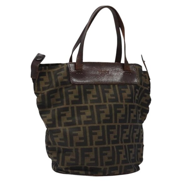 FENDI Zucca Canvas Hand Bag Black Brown Silver Auth bs24219 - Picture 1 of 16